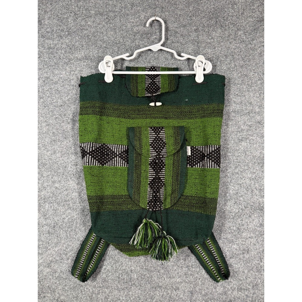 Lillo Artesanias Women's Backpack Emerald Green Handwoven Toggle Tassels Bag